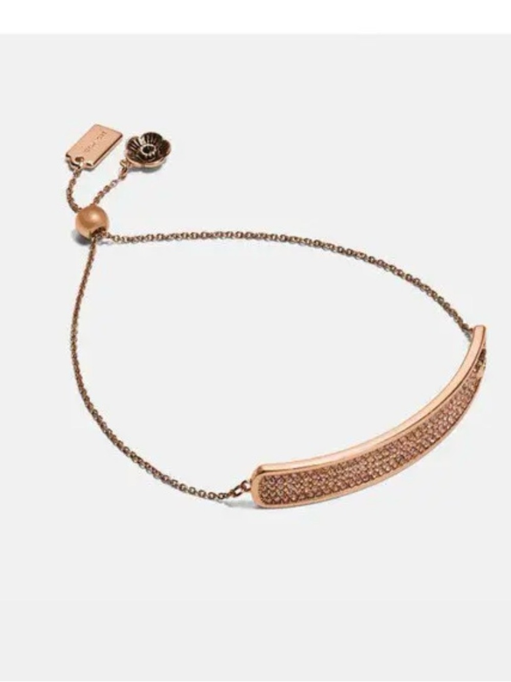 Coach New York Pavé Crystal Slider Bracelet Rose Gold Tone Adjustable